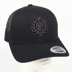 Born Primitive Embroidered Logo Yupoong Snapback Mesh Trucker Hat Solid Black